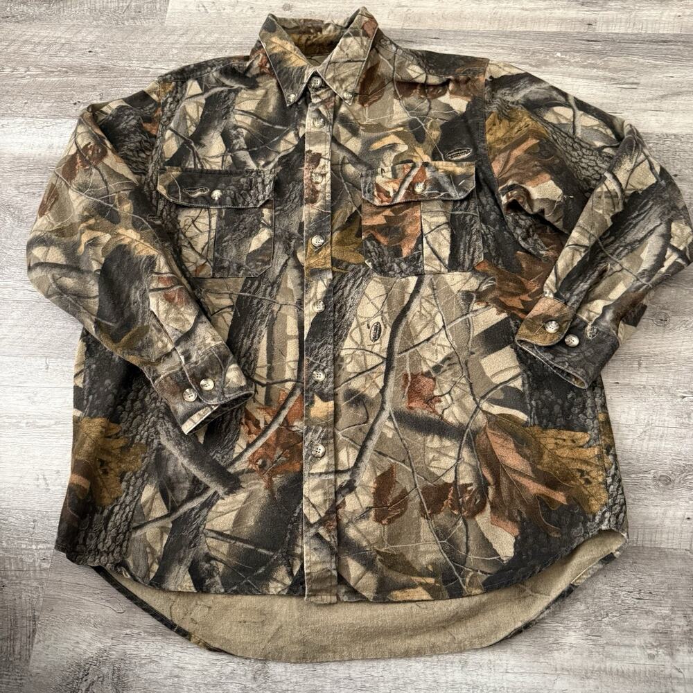 Wells Creek Chamois Shirt Men Large Realtree Hardwood Button Up Woodland Camo